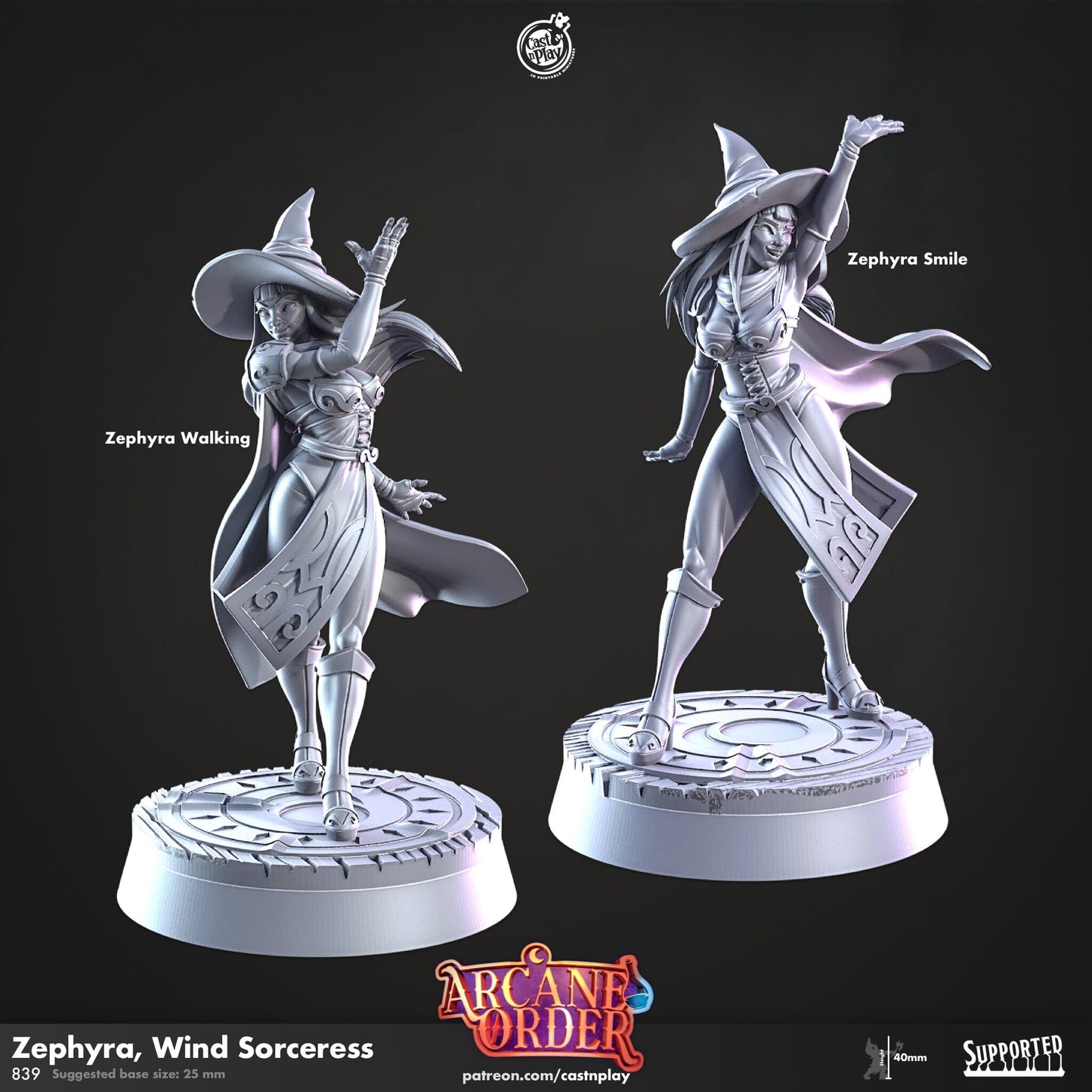 Zephyra Wind Sorceress Miniature - 28mm D&D Pathfinder RPG Resin Figure - Arcane Order Series - Tabletop Gaming Collectible