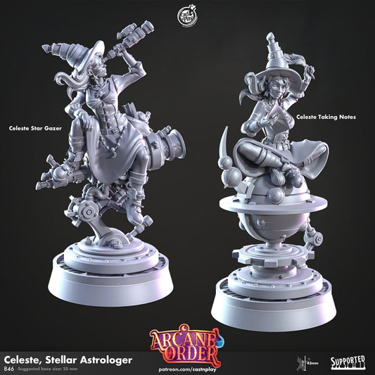 Celeste Stellar Astrologer Miniature - 28mm D&D Pathfinder RPG Resin Figure - Arcane Order Series - Tabletop Gaming Collectible