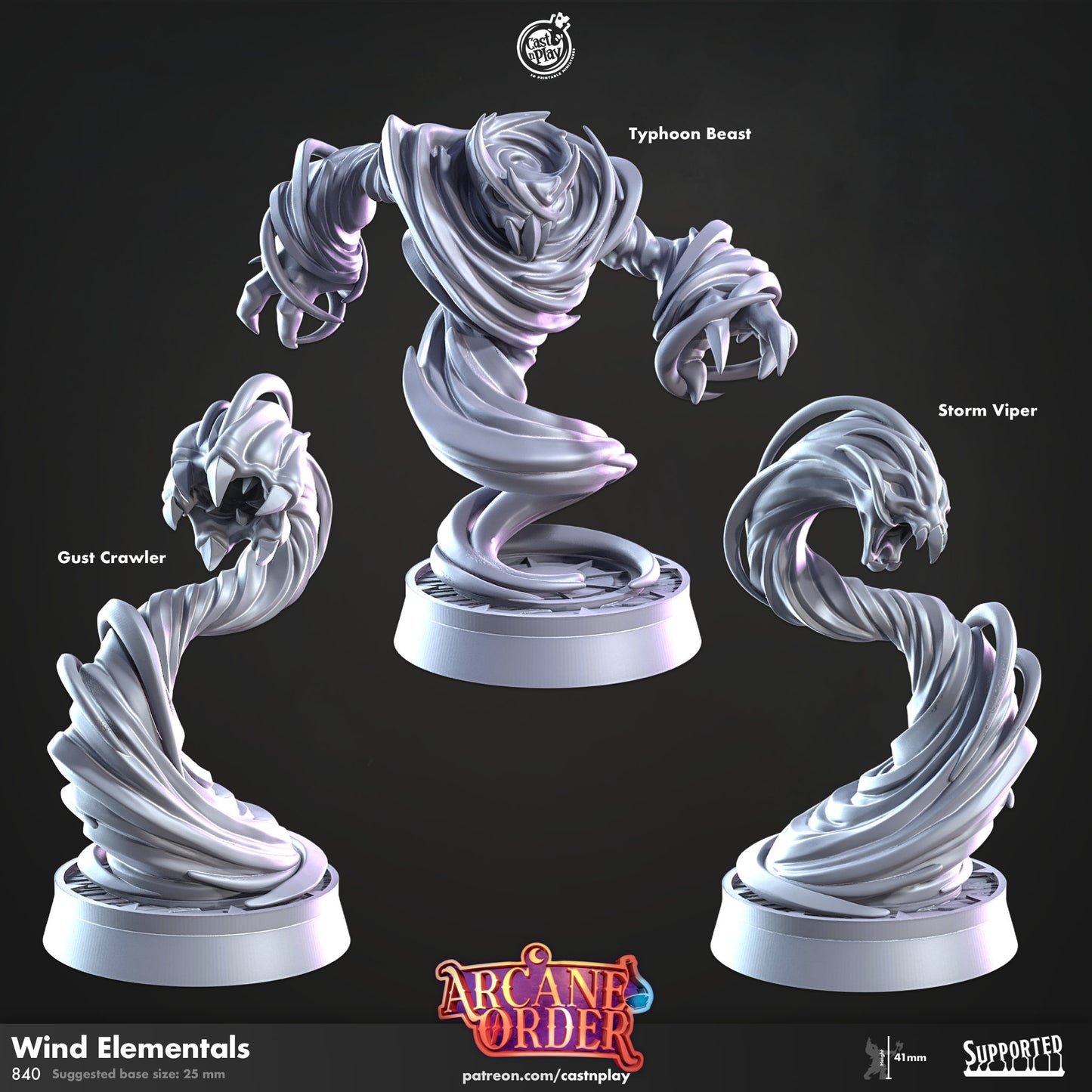 Wind Elementals Miniature Set - 28mm D&D Pathfinder RPG Resin Figures - Arcane Order Series - Tabletop Gaming Collectible