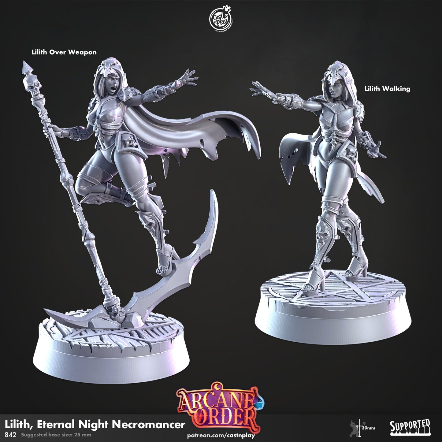 Lilith Eternal Night Necromancer Miniature - 28mm D&D Pathfinder RPG Resin Figure - Arcane Order Series - Tabletop Gaming Collectible