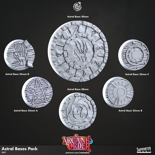 Astral Bases Pack - 25mm to 50mm Resin Bases for D&D Pathfinder RPG Miniatures - Arcane Order Series - Tabletop Gaming Accessory